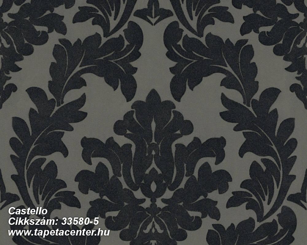 Barokk-klasszikus,különleges felületű,különleges motívumos,plüss felületű,velúr felületű,fekete,szürke,vlies tapéta 