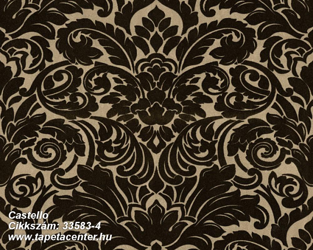 Barokk-klasszikus,különleges felületű,plüss felületű,velúr felületű,arany,fekete,vlies tapéta 