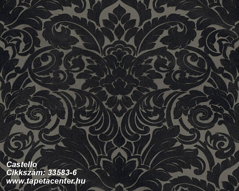Barokk-klasszikus,különleges felületű,plüss felületű,velúr felületű,fekete,szürke,vlies tapéta 