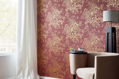 30657-6 cikkszámú tapéta, Architects Paper Metallic Silk tapéta katalógusából Barokk-klasszikus,csillámos,különleges felületű,különleges motívumos,rajzolt,valódi textil,virágmintás,arany,piros-bordó,vlies tapéta