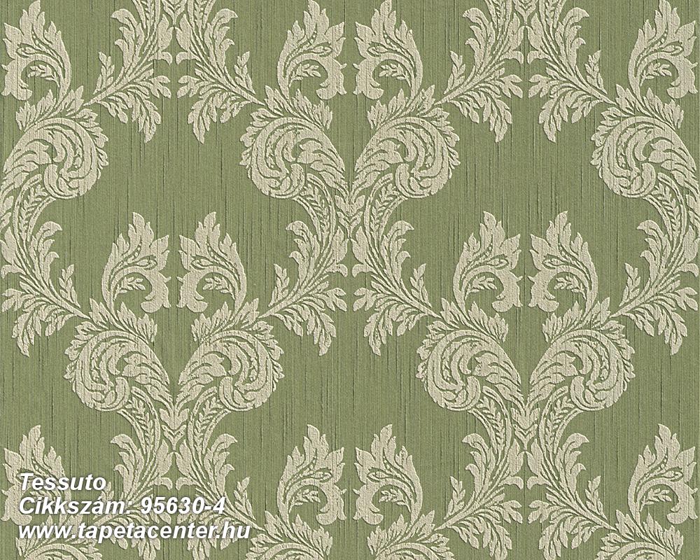 Barokk-klasszikus,különleges motívumos,valódi textil,gyöngyház,zöld,gyengén mosható,vlies tapéta 