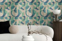 39932-2 cikkszámú tapéta, As Creation French Affair tapéta katalógusából Absztrakt,geometriai mintás,bézs-drapp,kék,zöld,súrolható,vlies tapéta