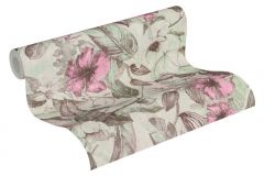 37216-4 cikkszámú tapéta, As Creation Greenery tapéta katalógusából Virágmintás,bézs-drapp,pink-rózsaszín,zöld,súrolható,vlies tapéta