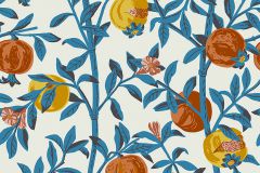 1960 cikkszámú tapéta, Boras Scandinavian Designers III tapéta katalógusából Virágmintás,kék,narancs-terrakotta,sárga,lemosható,vlies tapéta