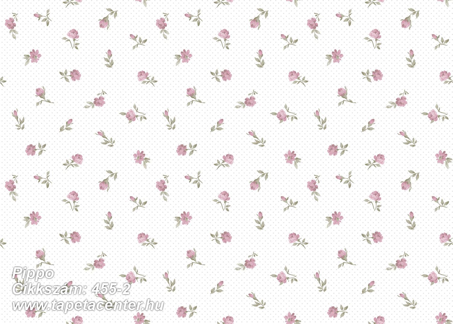 Gyerek,virágmintás,fehér,pink-rózsaszín,gyengén mosható,papír tapéta 