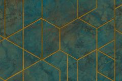 WL2501 cikkszámú tapéta, Grandeco Wanderlust tapéta katalógusából Geometriai mintás,arany,türkiz,súrolható,vlies tapéta