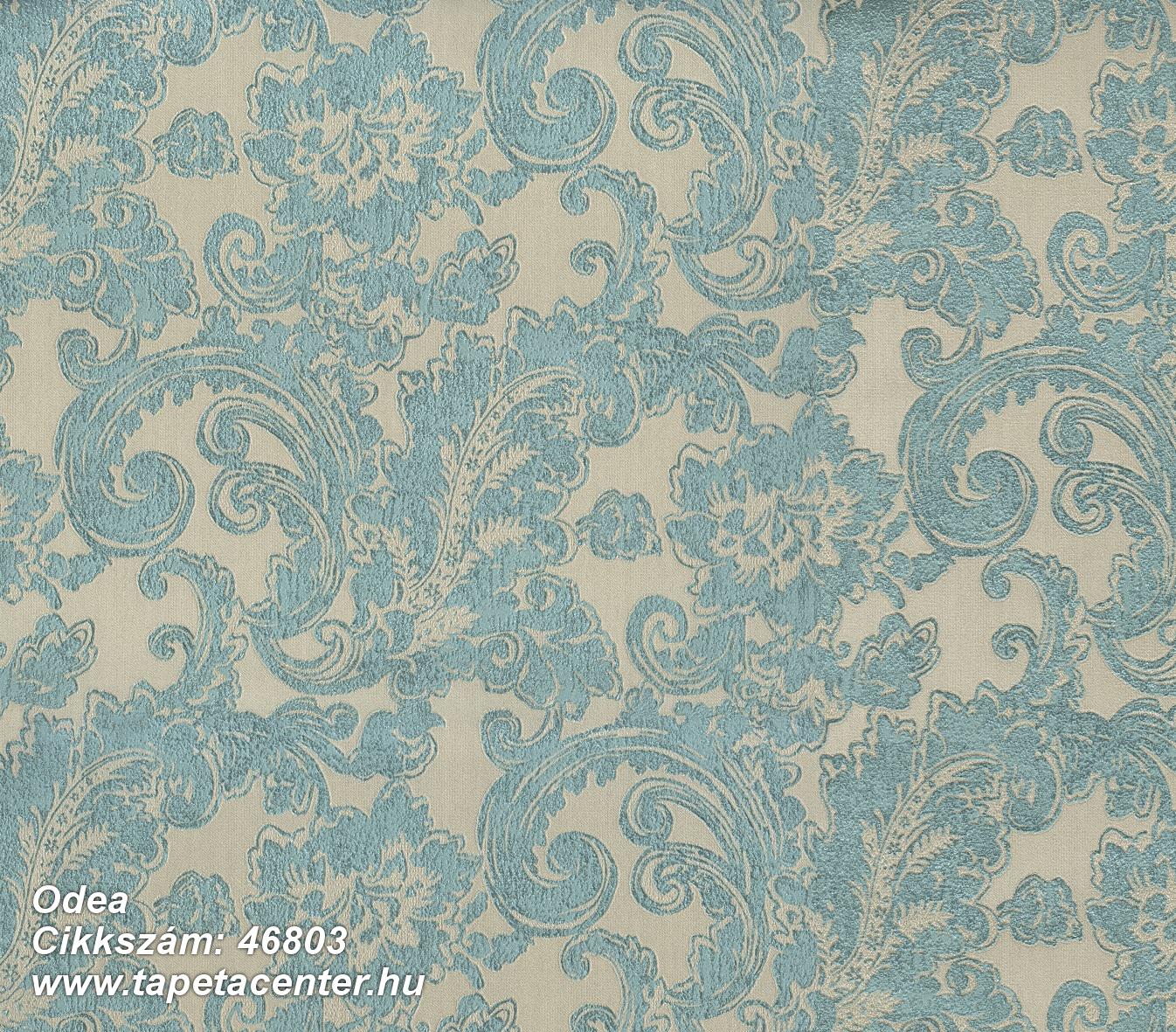 Barokk-klasszikus,különleges felületű,textil hatású,bézs-drapp,türkiz,súrolható,vlies tapéta 