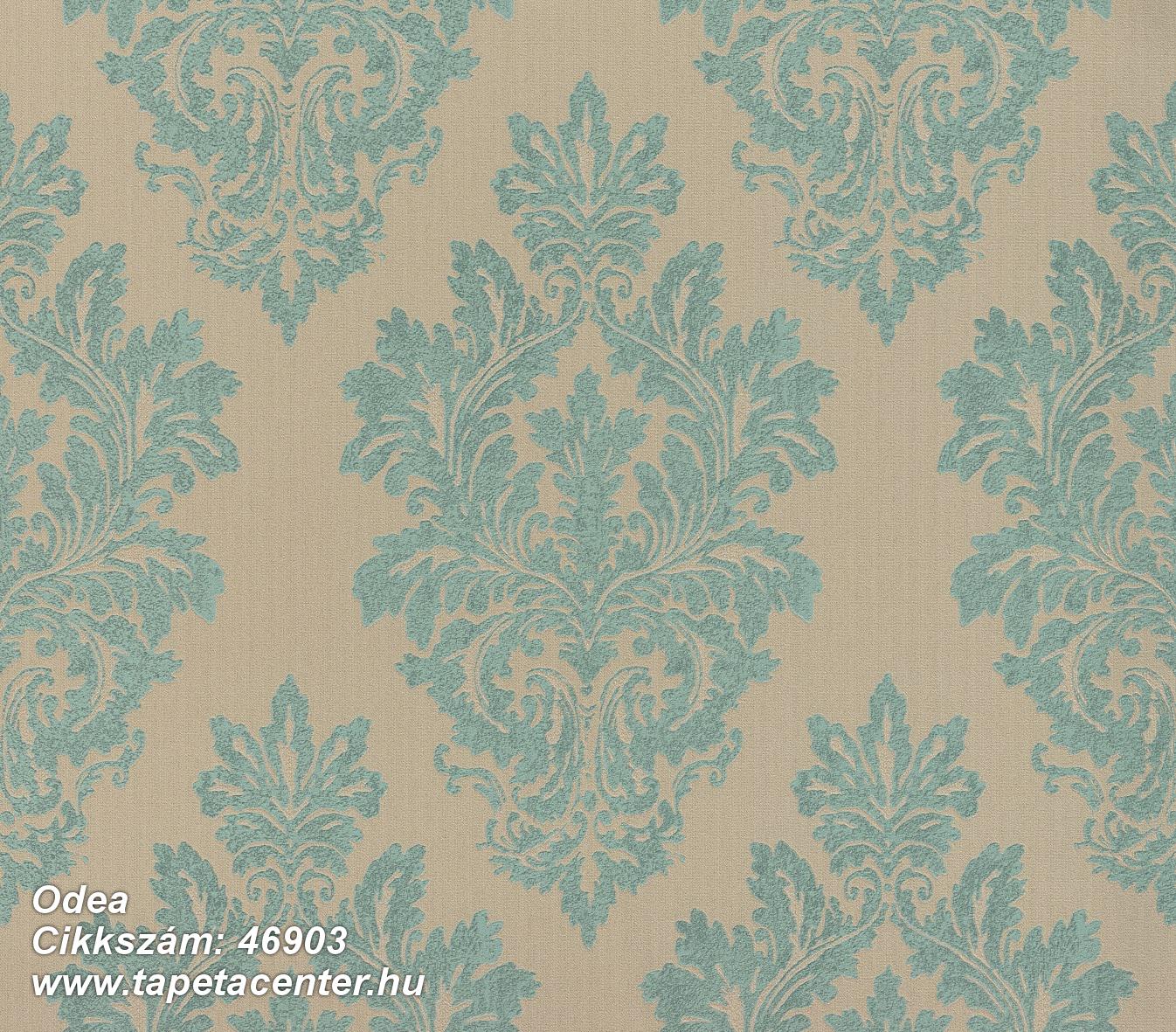 Különleges felületű,textil hatású,barokk-klasszikus,bézs-drapp,türkiz,súrolható,vlies tapéta 