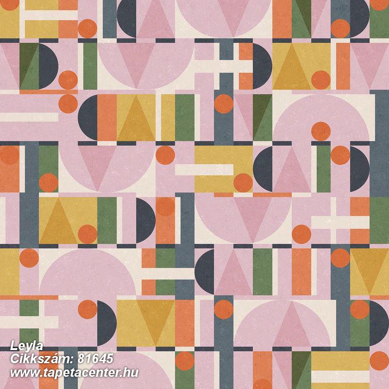 Geometriai mintás,retro,kék,narancs-terrakotta,pink-rózsaszín,sárga,zöld,illesztés mentes,lemosható,vlies tapéta 