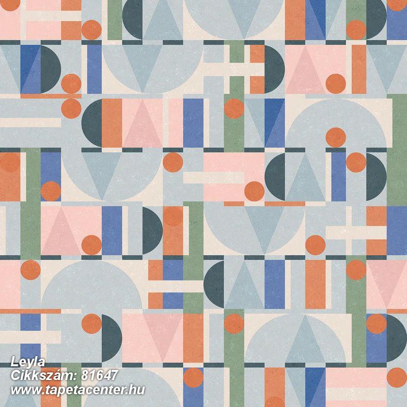 Geometriai mintás,retro,kék,narancs-terrakotta,pink-rózsaszín,zöld,illesztés mentes,lemosható,vlies tapéta 