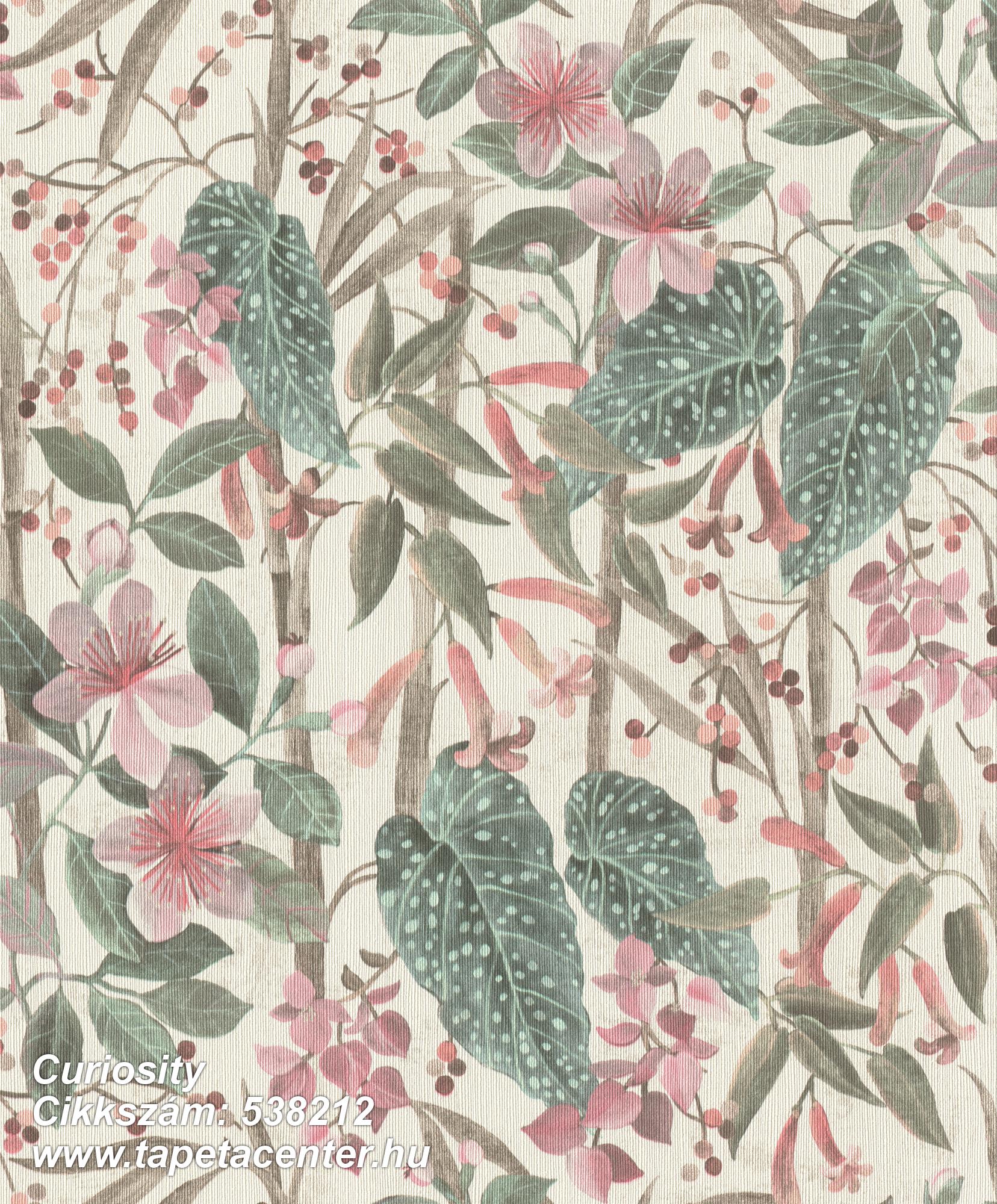 Természeti mintás,textil hatású,virágmintás,barna,fehér,pink-rózsaszín,szürke,zöld,lemosható,vlies tapéta 
