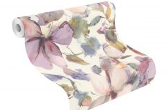 481228 cikkszámú tapéta, Rasch Florentine 4 tapéta katalógusából Rajzolt,textil hatású,virágmintás,fehér,lila,pink-rózsaszín,zöld,lemosható,vlies tapéta