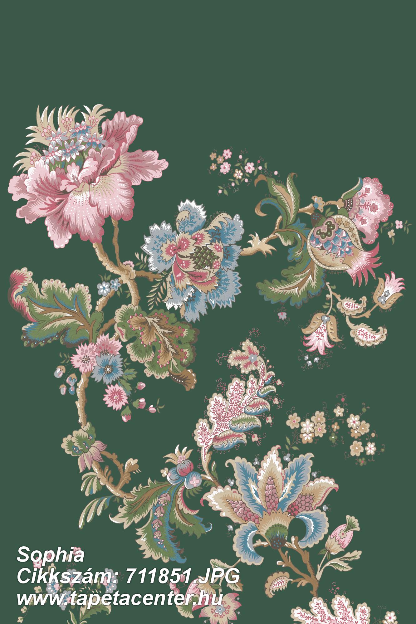 Virágmintás,kék,pink-rózsaszín,zöld, panel 